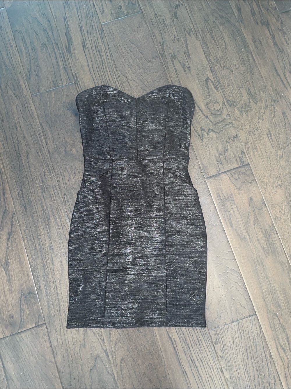 Strapless Metallic Black Bodycon Dress